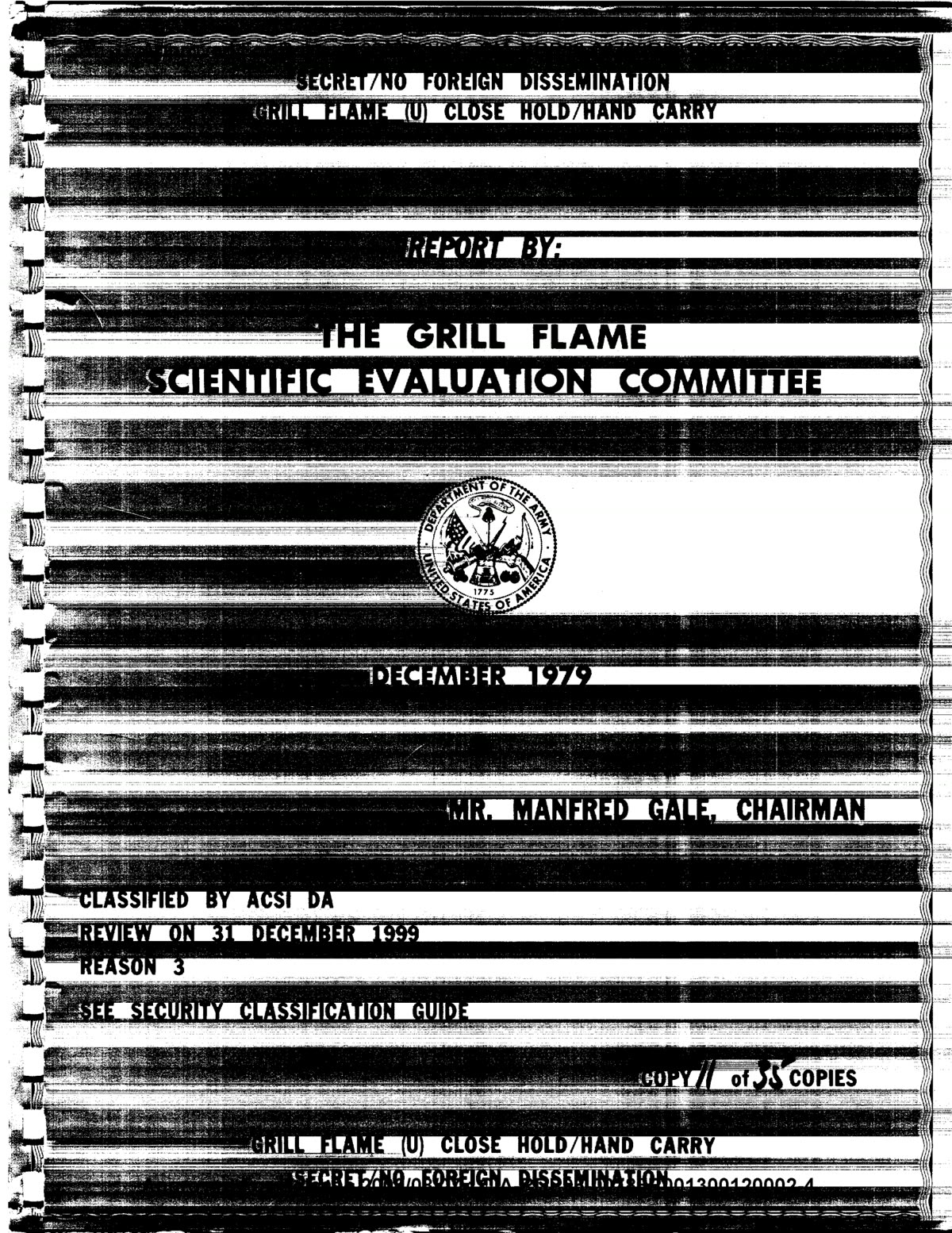 Couverture du rapport du comité d'évaluation scientifique GRILL FLAME, décembre 1979 (CIA-RDP96-00788R001300120002-4 — document déclassifié, domaine public).
